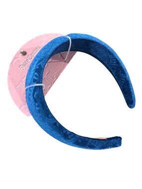 Juicy Couture Blue Velour Embossed Headband Logo Pink Tag Soft+Velvety+Spa-Type